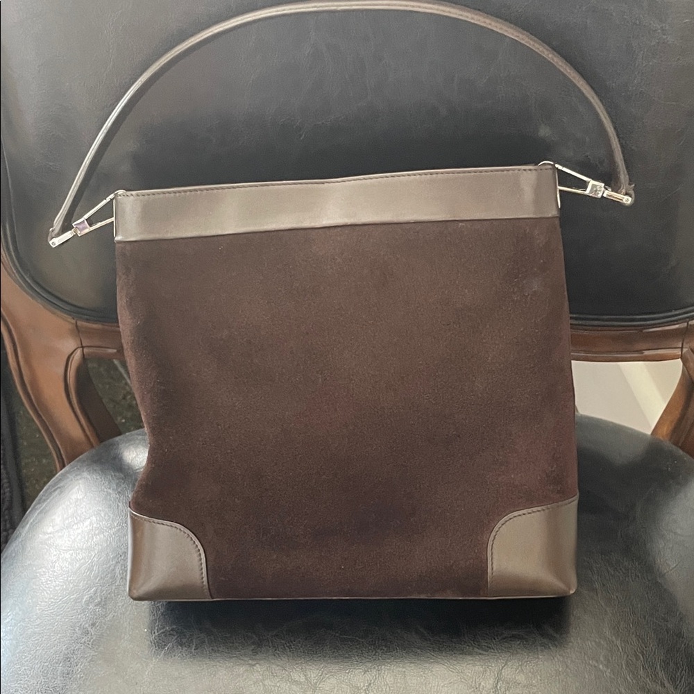 Brown Suede Shoulder Bag with Red and Green Stripe - Picture 4 of 6